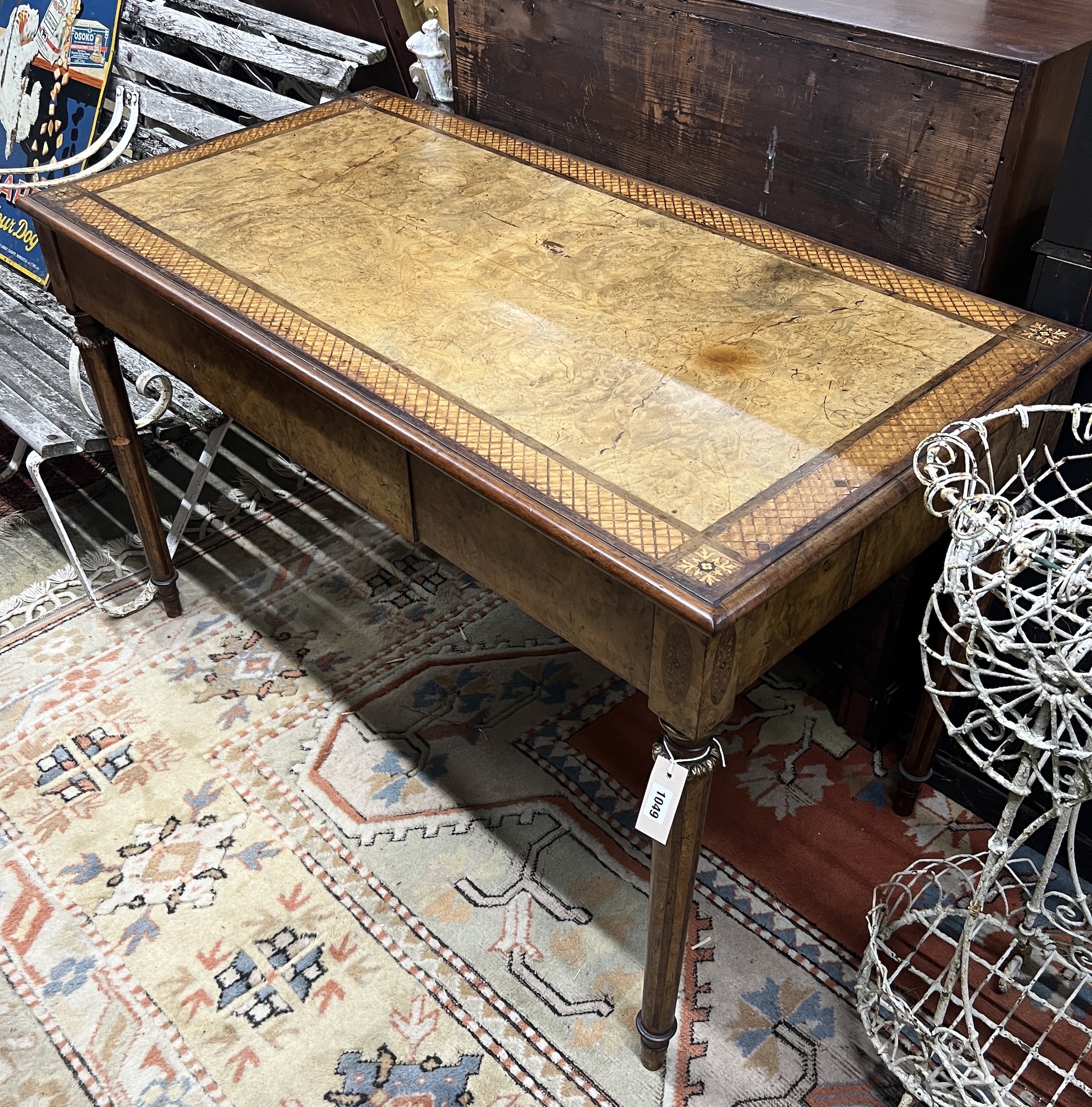 A good quality French Empire style writing table, width 121cm, depth 62cm, height 75cm